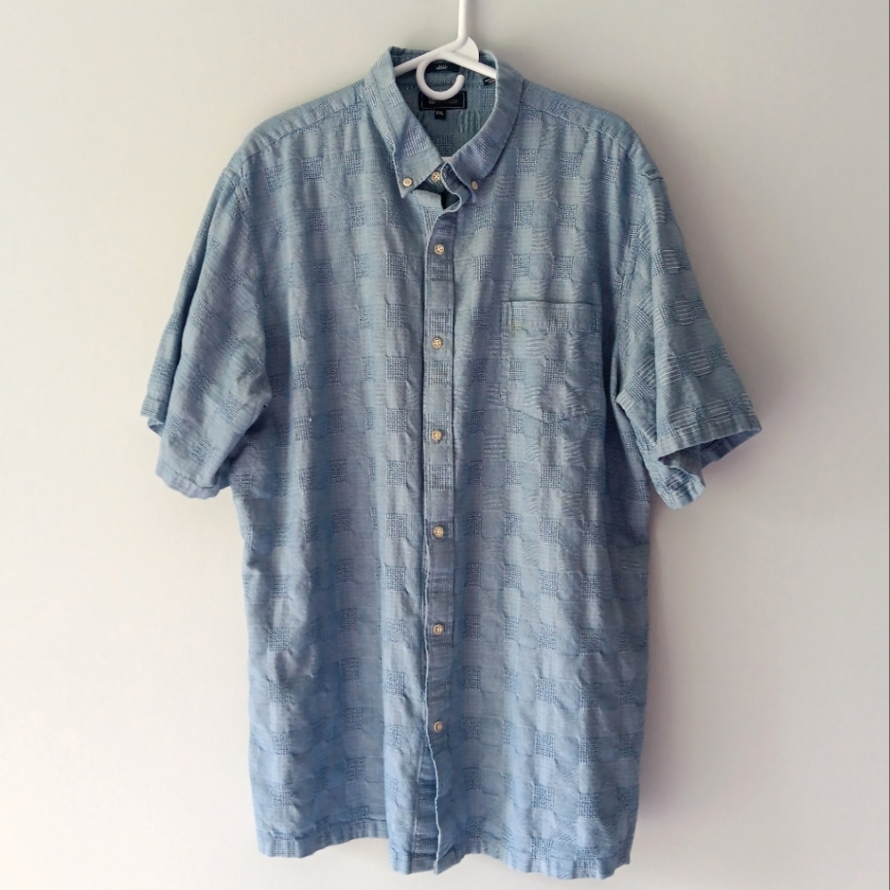 Reyn Spooner Classic Cotton Short Sleeve Button Down Textured Shirt Blue 2XL